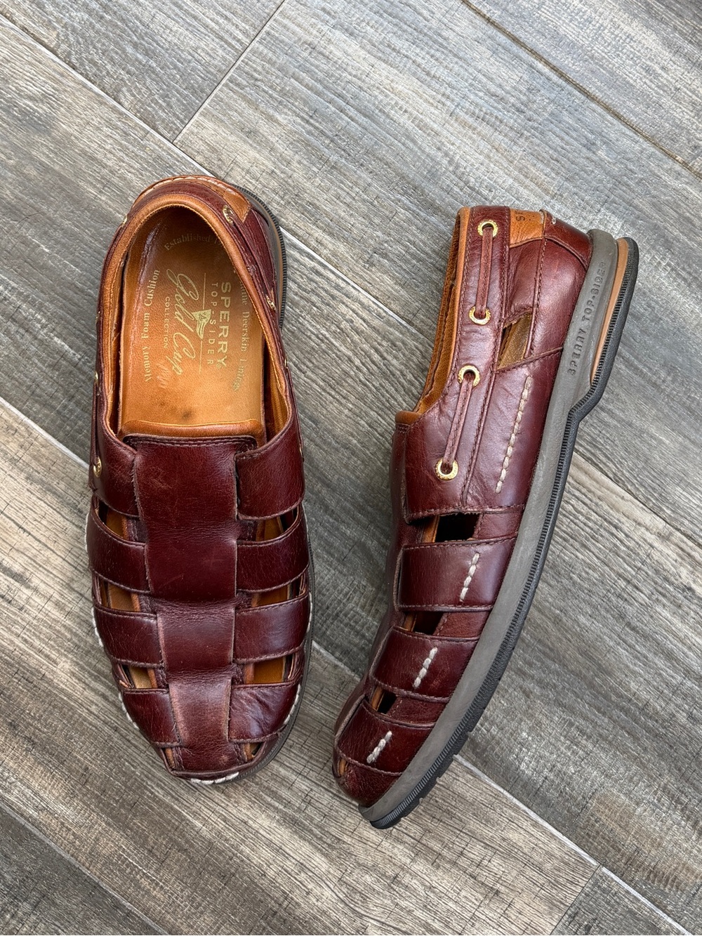 Vintage Men’s Sperry Gold Cup Fisherman Sandals Brown Vibram Size 8 Leather